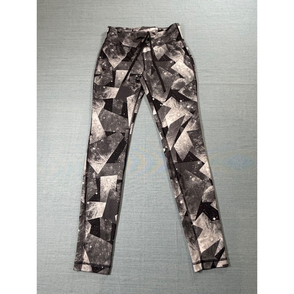 Danskin Now Women Galaxy Moon Print Legging Black White XS Drawstring Yoga Pants